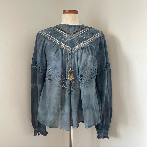 Free People Tops - Grunge girly Free People Victorian Abigail hand dyed blue top Small EUC